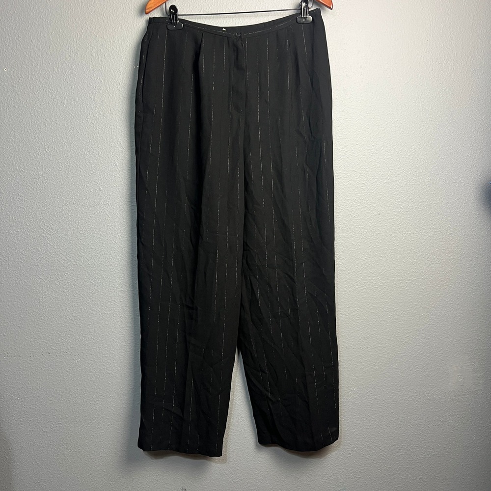 Norton McNaughton Black Silver Metallic Pinstripe Dress Pants Career Trousers 14